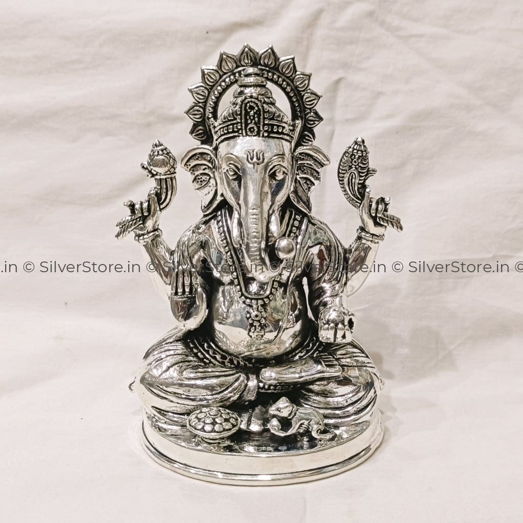 Pure Silver Ganesh Idol - 925 Silver Semi Solid Ganeshji Idol