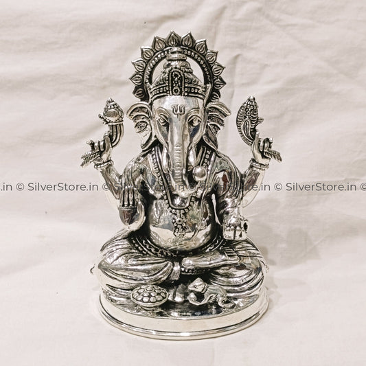 Pure Silver Ganesh Idol - 925 Silver Semi Solid Ganeshji Idol