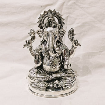 Pure Silver Ganesh Idol - 925 Silver Semi Solid Ganeshji Idol