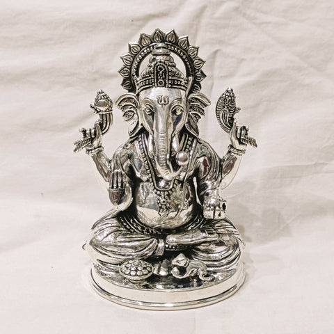 Pure Silver Ganesh Idol - 925 Silver Semi Solid Ganeshji Idol