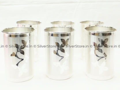 Pure Silver Glass - Flower Designed Pure Silver Glass