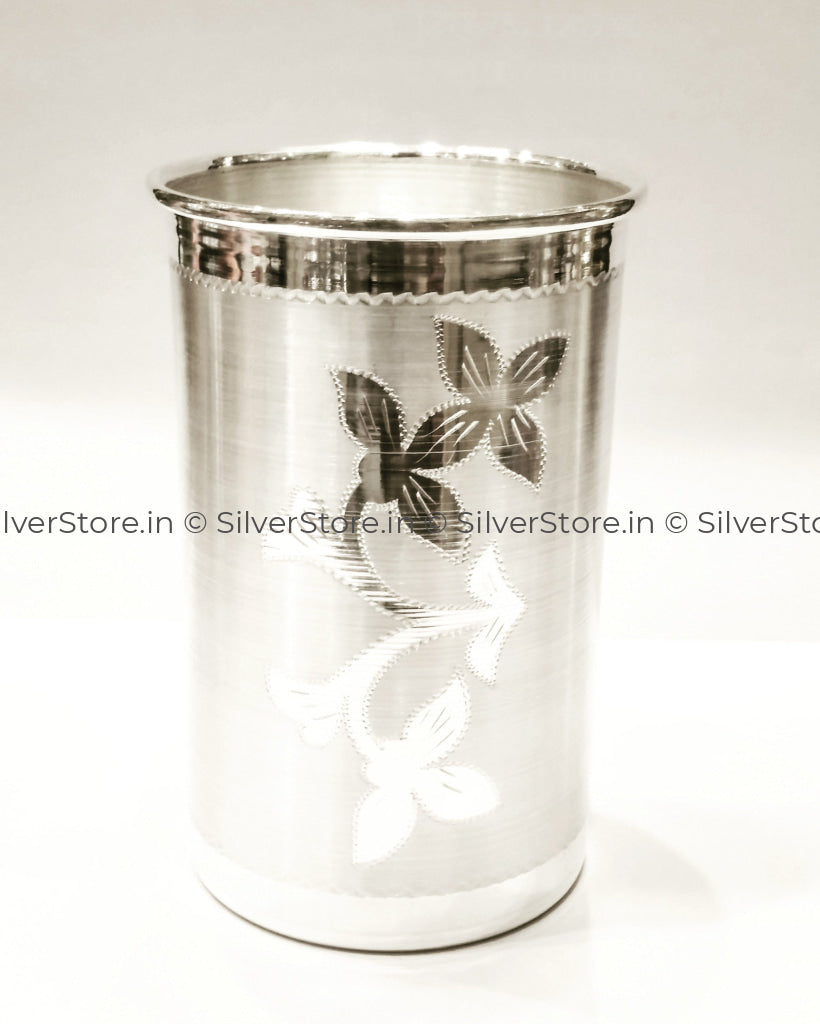 Pure Silver Glass - Flower Designed Pure Silver Glass