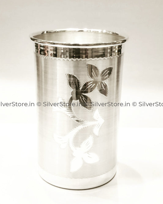 Pure Silver Glass - Flower Designed Pure Silver Glass