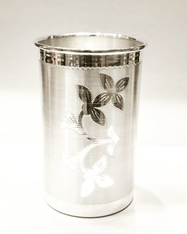 Pure Silver Glass - Flower Designed Pure Silver Glass