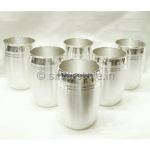 Pure Silver Glasses -Dholak Pattern - 990 Bis Hallmark Pack Of 6 Glass