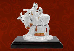 Pure Silver Idol - Radhe Krishna With Cow