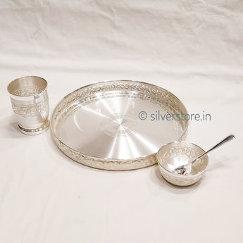 Pure Silver Nakshi Dinner Set - 990 Bis Hallmarked 11 Inches Size Dinner Silver