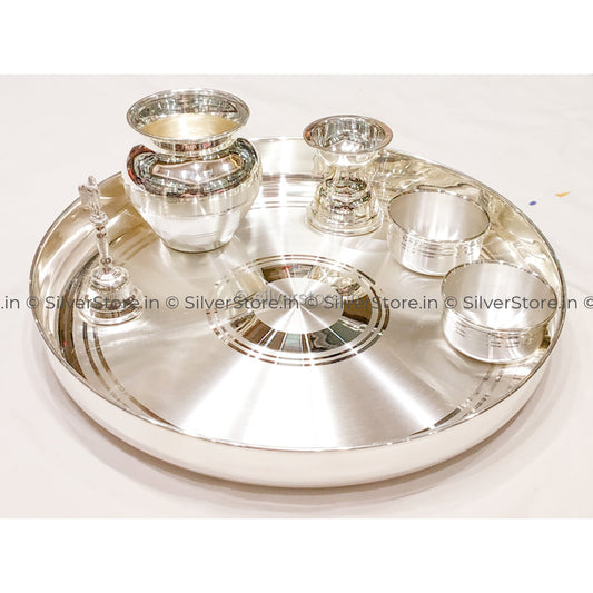 Pure Silver Pooja Thali - 10 Size Pack Of 6 Items
