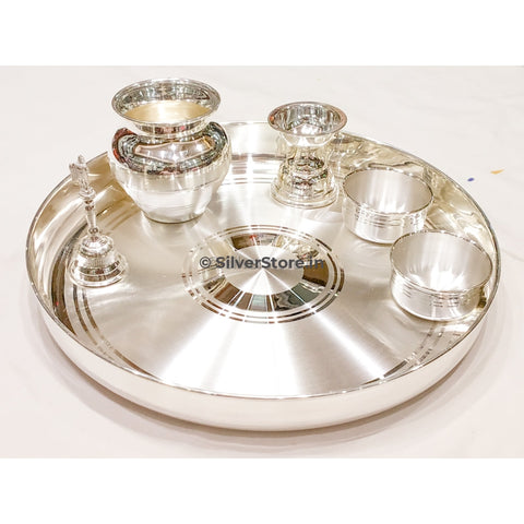 Pure Silver Pooja Thali - 10 Size Pack Of 6 Items