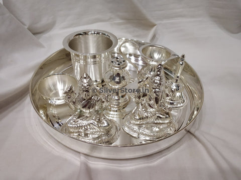 Pure Silver Pooja Thali - 8 Size Pack Of Items.