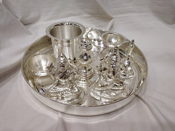 Pure Silver Pooja Thali - 8 Size Pack Of Items.
