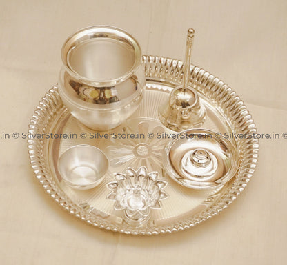 Pure Silver Pooja Thali - Bis Hallmarked Silver Pooja Thali