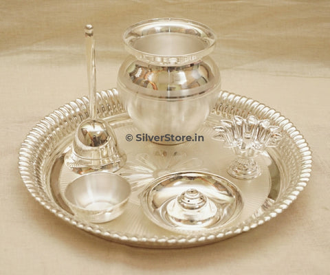 Pure Silver Pooja Thali - Bis Hallmarked Silver Pooja Thali