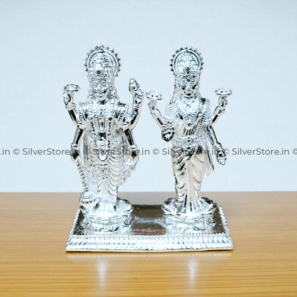Pure Silver Vishnu Laxmi Idol solid silver idol 925 Silver Bis Hallmark 3’’ Inch Height
