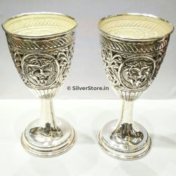 Pure Silver Wine Glasses With Antique Finish (Pack Of 2) Silver Wine Glass