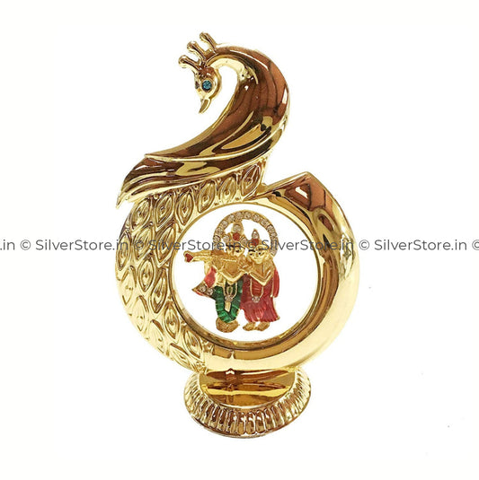 Radha Krishna Gold Plated Peacock Shape For Car Dashboard Return Gift