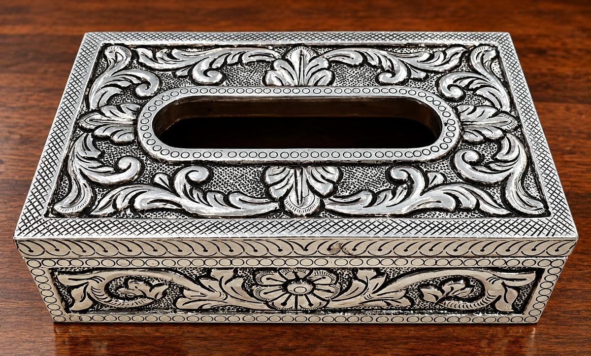 Pure Silver Tissue Paper Box - 925 Silver - Antique Finish