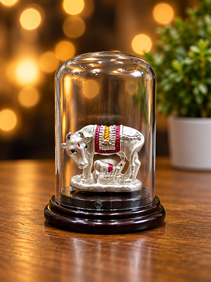 999 pure Silver Kamdhenu / silver cow and calf idol