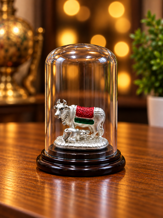 999 Pure Silver Cow Idol / Kamdhenu / cow and calf idol - small size