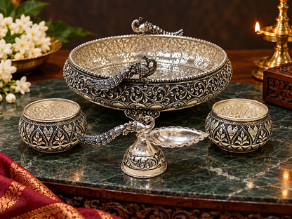 Pure Silver Pooja Thali Set /  Silver Pooja Plate -925 Silver Bis Hallmark -7 " Size