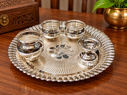 925 Silver Pooja thali set - Pack of 5 pc - 8" size