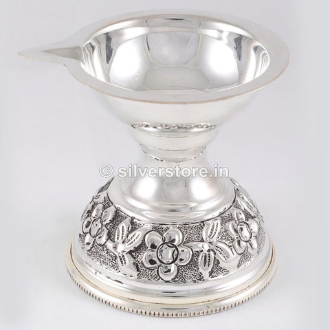 Silver Antique Diya - 925 (Pack Of 2) Pooja Item