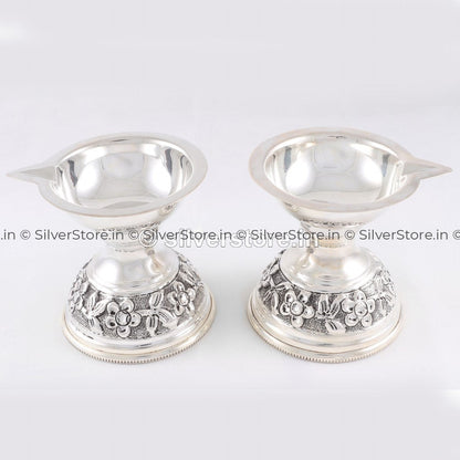 Silver Antique Diya - 925 Bis Hallmark Pooja Item