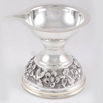 Silver Antique Diya - 925 Bis Hallmark Pooja Item