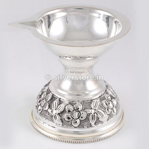 Silver Antique Diya - 925 Bis Hallmark Pooja Item