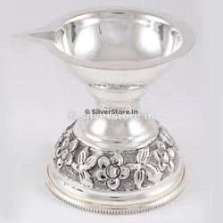 Silver Antique Diya - 925 Bis Hallmark Pooja Item