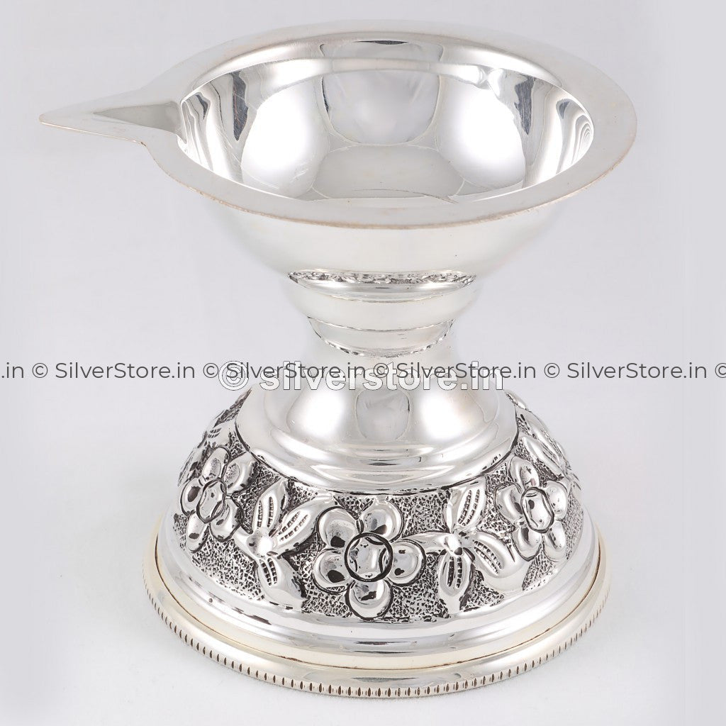 Silver Antique Diya - 925 (Pack Of 2) Pooja Item