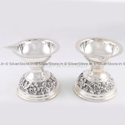 Silver Antique Diya - 925 Bis Hallmark Pooja Item