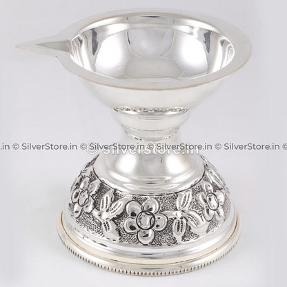 Silver Antique Diya - 925 Bis Hallmark Pooja Item