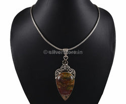 Silver Brown Onyx Pendant With Chain Pendant