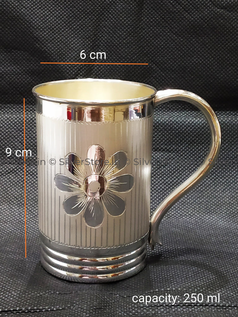 Silver Coffee Mugs - Flower Design Silver Coffee Mug