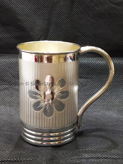 Silver Coffee Mugs - Flower Design Silver Coffee Mug