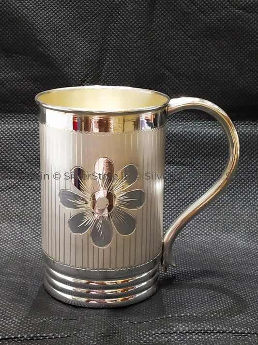 Silver Coffee Mugs - Flower Design Silver Coffee Mug