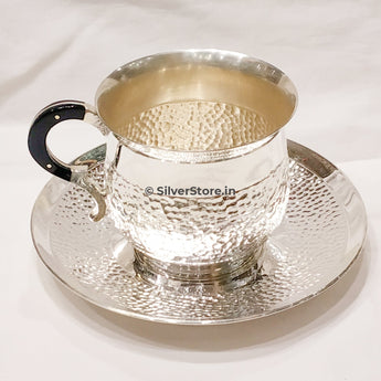 925 Silver Cup Saucer - Bis Hallmarked Hammer Pattern Silver Tableware