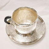 925 Silver Cup Saucer - Bis Hallmarked Hammer Pattern Silver Tableware