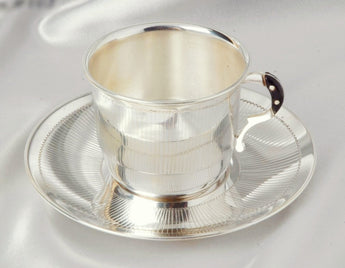 Silver Cup Saucer 925 Bis Hallmarked - Line Pattern Silver Tableware