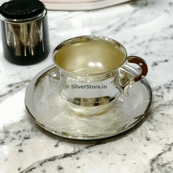 Silver Cup Saucer - 925 Bis Hallmarked New Line Pattern Full Size Silver Tableware