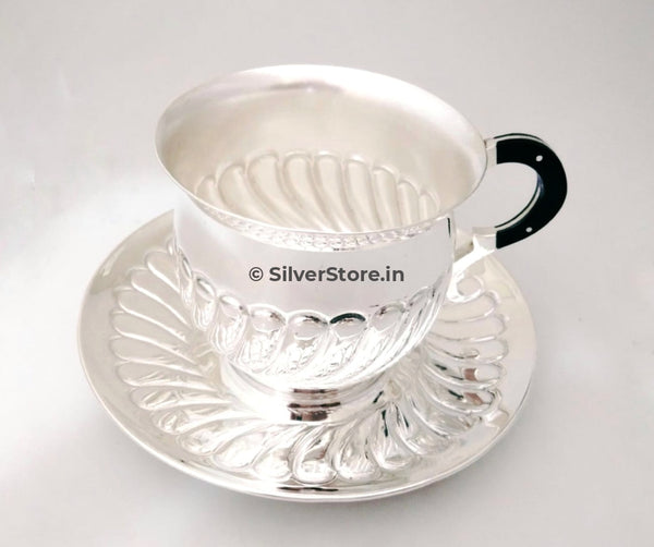 Silver Cup Saucer - 925 Mogra Pattern Silver Tableware
