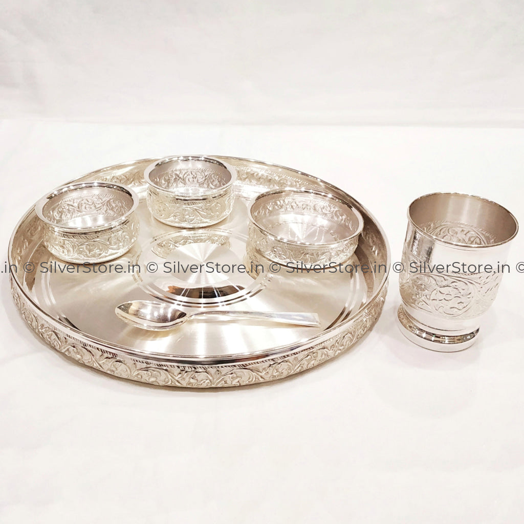 Silver Dinner Set - Nakshi Asha Pattern -990 Bis Hallmarked Silver Dinner Set