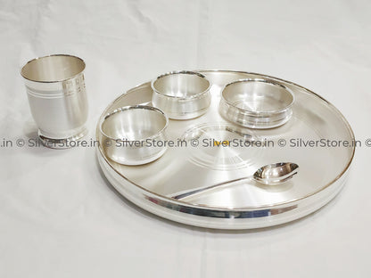 Silver Dinner Set With Gold Flower In Centre - Ashapura Pattern-990 Bis Hallmarked Silver Tableware