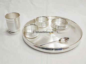 Silver Dinner Set With Gold Flower In Centre - Ashapura Pattern-990 Bis Hallmarked Silver Tableware