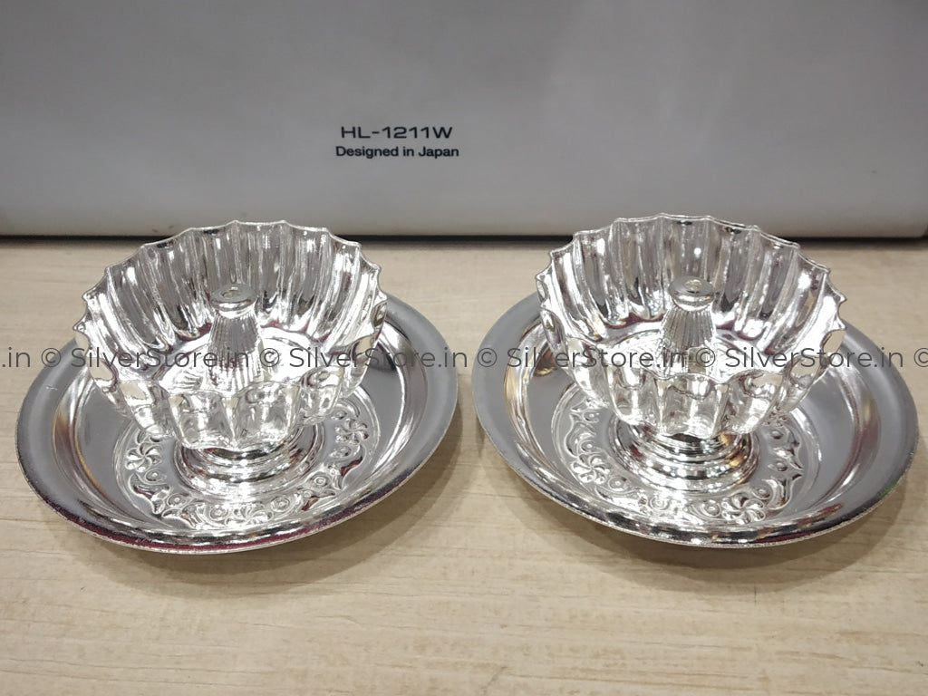 Silver Diya - Cup Pattern Bis Hallmarked Pack Of 2
