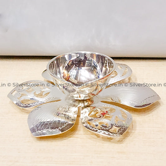 Silver Diya - Flower Engraved 925