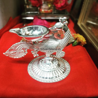 Silver Diya - Mayur Pattern