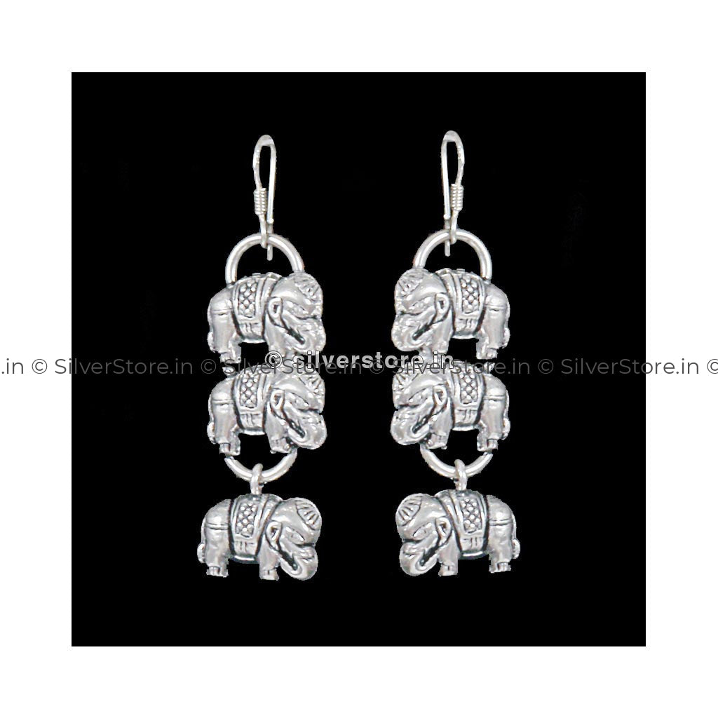 Silver Elephant Stack Earing