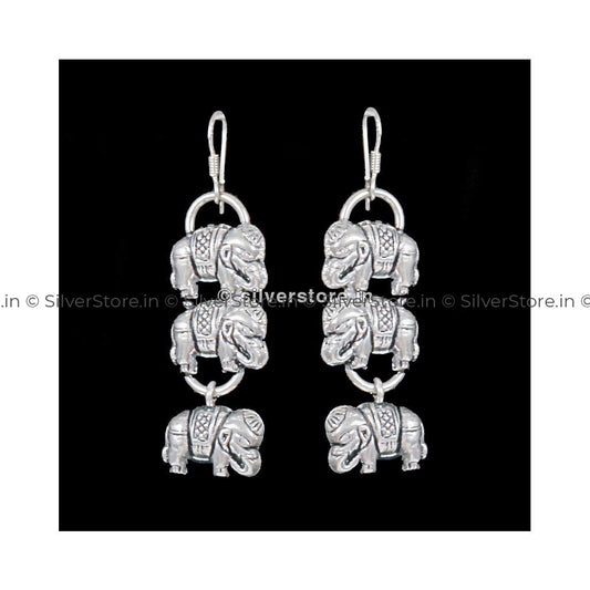Silver Elephant Stack Earing